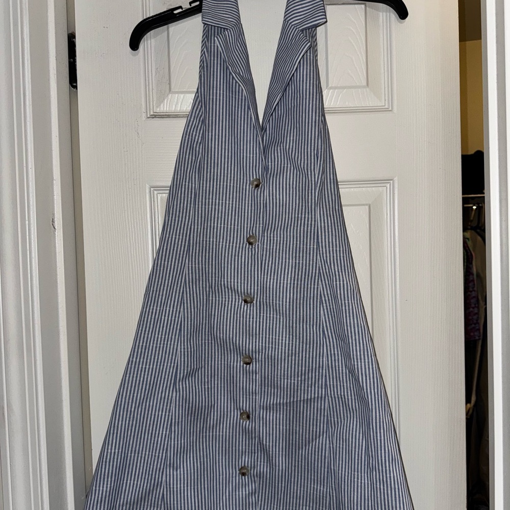 Striped Halter Neck Button-Down Dress